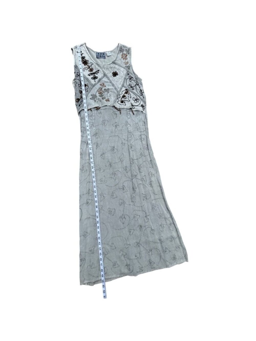 Bohemian Embroidered Maxi Dress With Floral Patchwork Design Sleeveless Tie-Back - Picture 7 of 9
